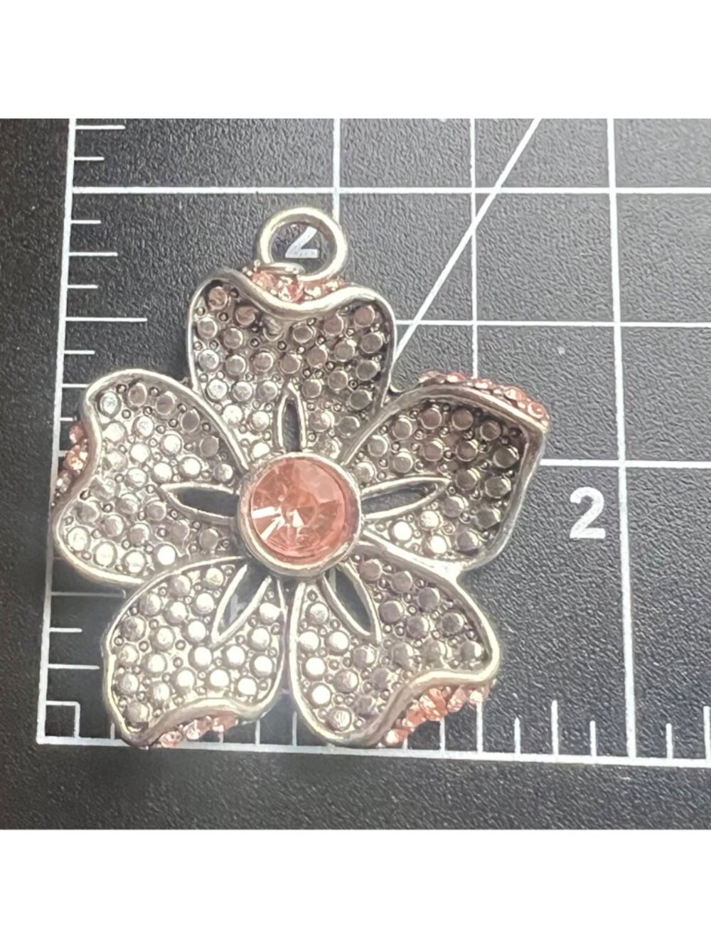 Lot 3 Silver Tone Floral Pendants Acrylic Crystals Faux Pearl Brooch Pink Blue - Picture 3 of 12